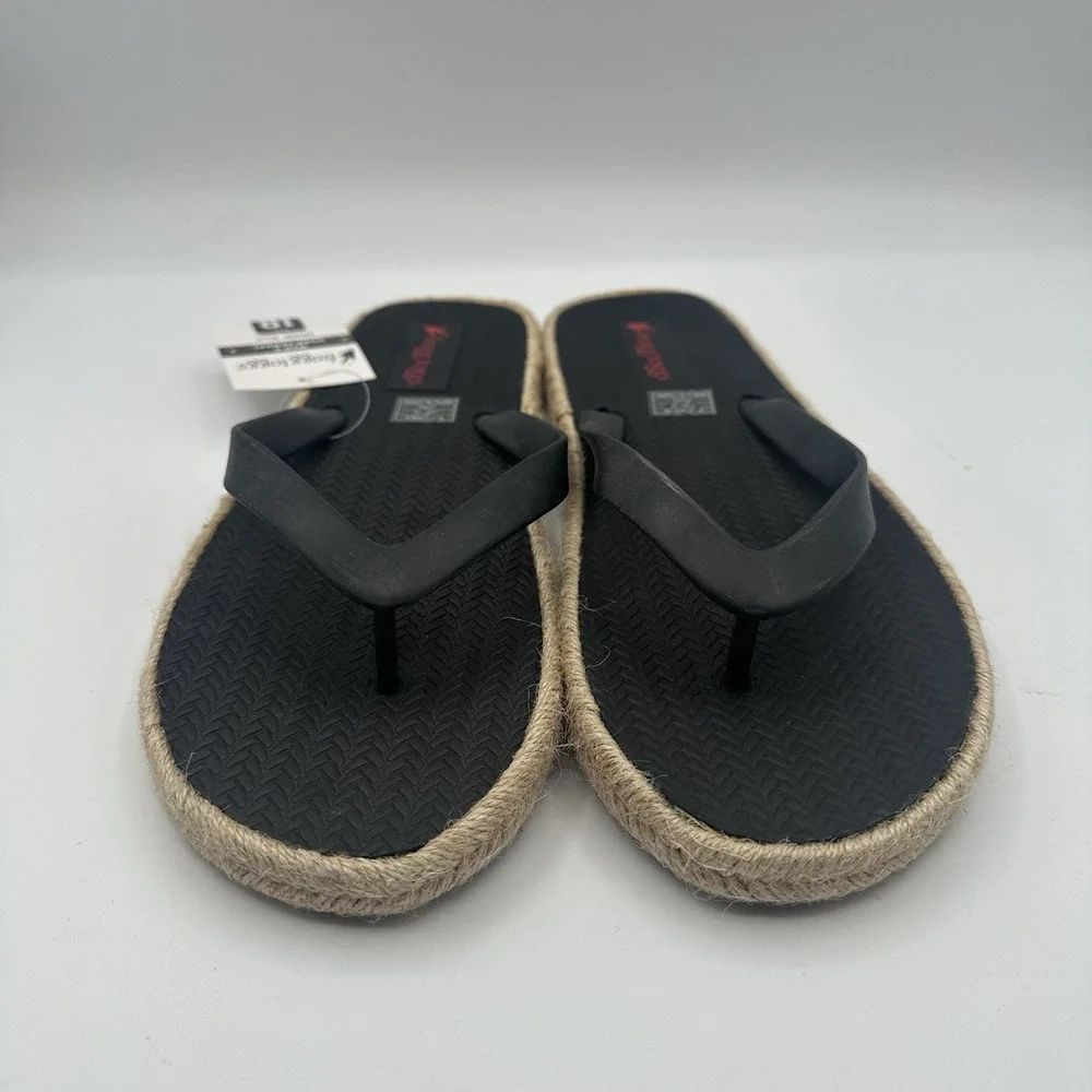 Frogg Toggs Kuba Sandals Mens‎ 10 Black Rope Sole Casual Beach Thong Flip-Flops